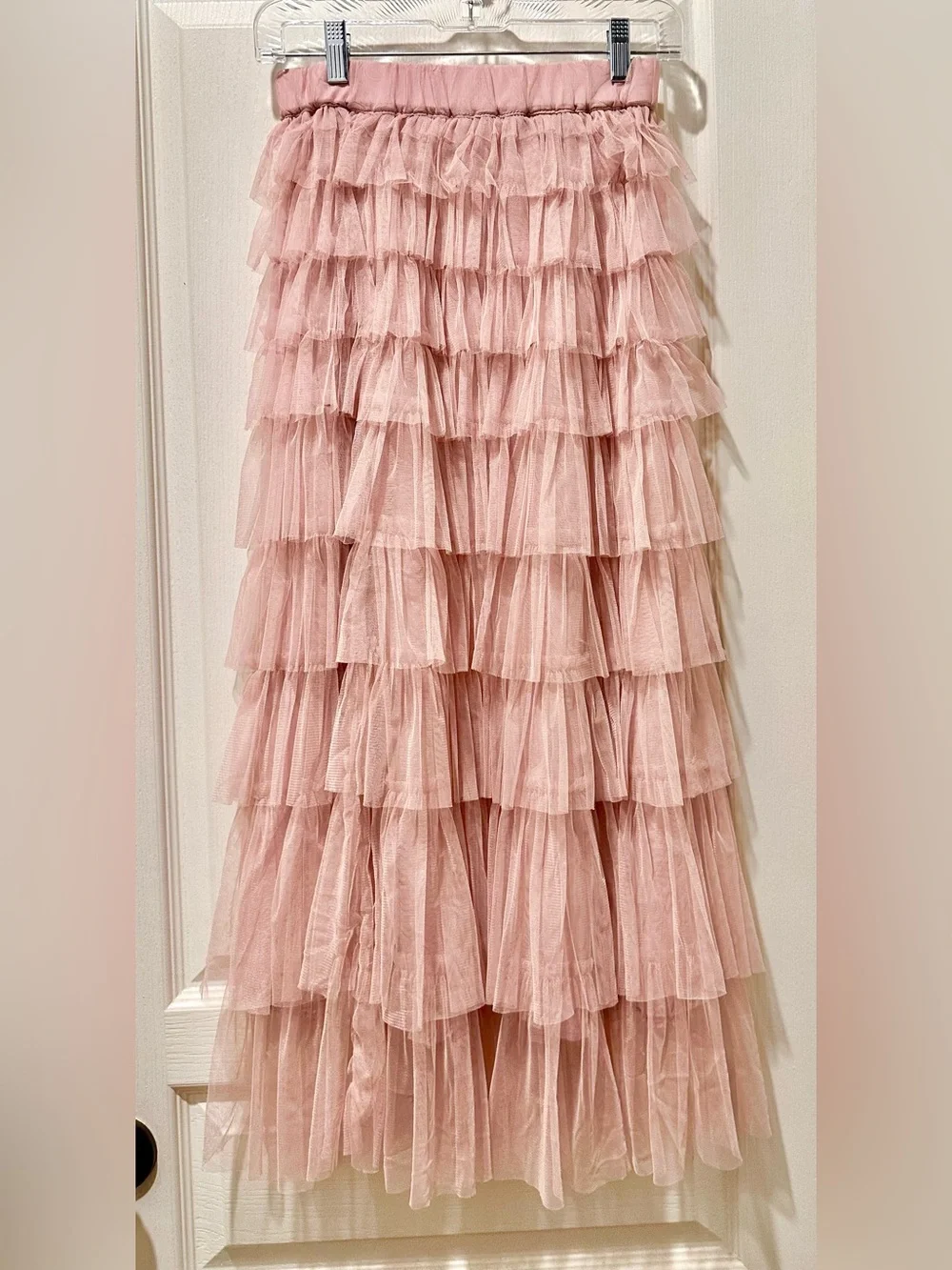 Anthropologie |Cupcakes & Cashmere Tiered Tulle Maxi Skirt. Dusty Pink
